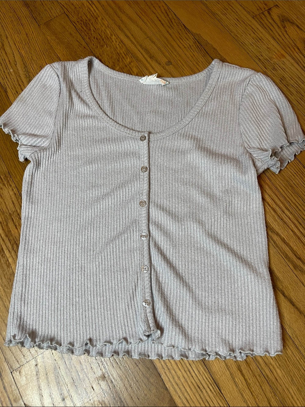 Pink Rose Light Gray Ribbed Button-Front Crop Top - Picture 1 of 2